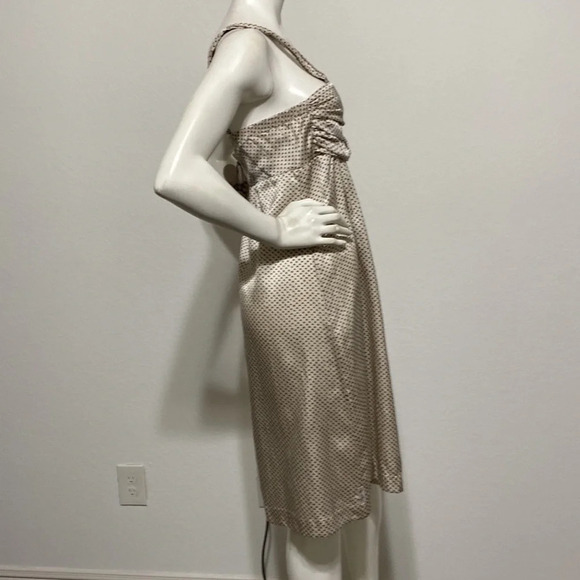 Ti Mo NWT Cream & Black Stars Ruched Wide Straps Fit & Flare Satin Dress M - Picture 6 of 6
